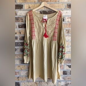 Velzera Floral Embroidered Peasant Mini Dress/Tunic NWT Mocha Size 3X